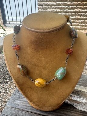 Silpada Sterling Silver Necklace with Tigers Eye Turquoise and Amber